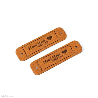 Etiquette simili cuir "Hand Made with Love" - 55mm - Lot de 2  - 6