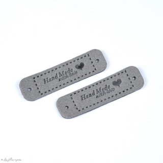Etiquette simili cuir "Hand Made with Love" - 55mm - Lot de 2  - 12