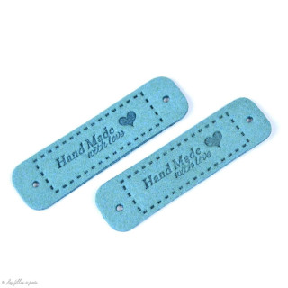 Etiquette simili cuir "Hand Made with Love" - 55mm - Lot de 2  - 14