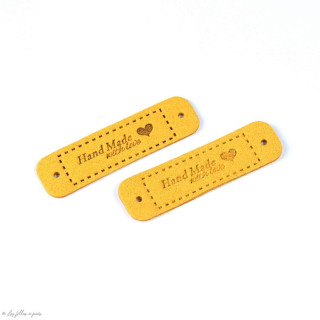 Etiquette simili cuir "Hand Made with Love" - 55mm - Lot de 2  - 18