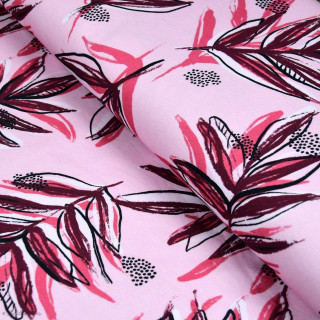 Tissu french terry coton motif feuilles "Meleaf" - Tons roses - Lillestoff ® Lillestoff ® - Tissus Bio - 1