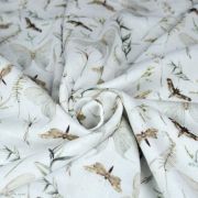 Tissu double gaze de coton papillons et fleurs - Blanc et tons marrons, ocre - Oekotex ® et GOTS Autres marques - Tissus et merc