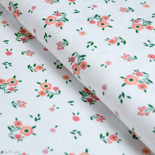 Tissu jersey coton motif fleurs "Boho Flowers"- Blanc et corail - Oeko-Tex et GOTS ® Autres marques - Tissus et mercerie - 1