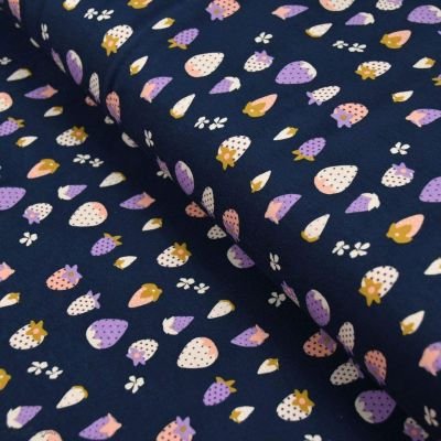 Tissu jersey motif fraises "Lilliput" - Tons violet et écru - Oekotex - AGF ® Art Gallery Fabrics ® - Tissus - 1