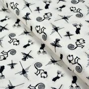 Tissu popeline de coton motif astèque "Andina" -  Ecru et noir - Oekotex - AGF ®