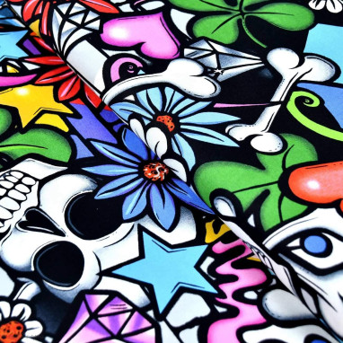 Tissu coton motif tête de mort "Street Skull" - Multicolore - Henry Alexander ® Alexander HENRY Fabrics ® - Tissus - 1