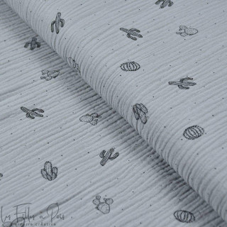 Tissu double gaze de coton gris motif cactus - Oekotex ® Autres marques - Tissus et mercerie - 1