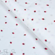 Tissu coton motif fraises - Blanc et rouge - Oeko-Tex ®