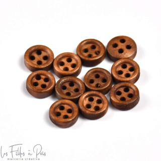 Bouton rond en bois vernis - 9mm - Marron - Lot de 10 Autres marques - Tissus et mercerie - 1