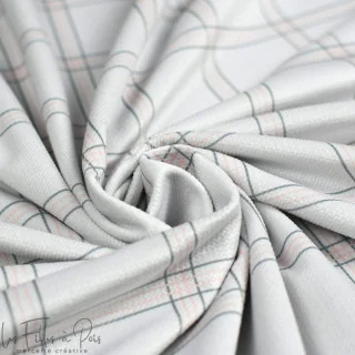 Coupon de tissu minky velours motif carreaux "Petit Fernand" - Rose et gris - 150cm - Les Filles à Pois Les Filles à Pois - Desi