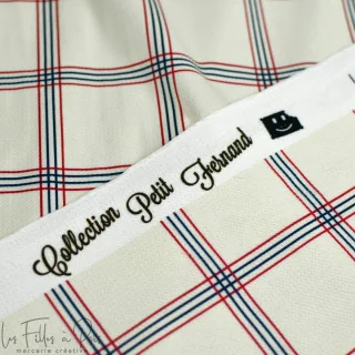 Coupon de tissu minky velours motifs carreaux "Petit Fernand" - Ecru, bleu et bordeaux - 150cm - Les Filles à Pois Les Filles à 