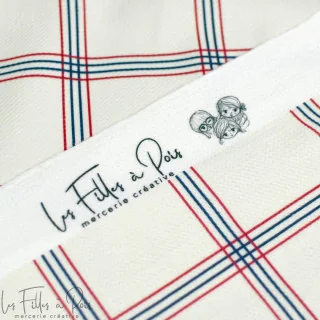 Coupon de tissu minky velours motifs carreaux "Petit Fernand" - Ecru, bleu et bordeaux - 150cm - Les Filles à Pois Les Filles à 