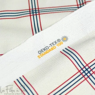 Coupon de tissu minky velours motifs carreaux "Petit Fernand" - Ecru, bleu et bordeaux - 150cm - Les Filles à Pois Les Filles à 
