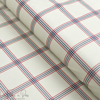 Tissu minky velours motifs carreaux collection "Petit Fernand" - Ecru, bleu et bordeaux - Les Filles à Pois ® - Oeko-Tex ® Les F