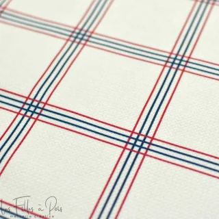 Coupon de tissu minky velours motifs carreaux "Petit Fernand" - Ecru, bleu et bordeaux - 150cm - Les Filles à Pois Les Filles à 