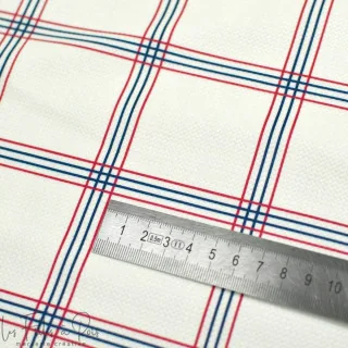 Coupon de tissu minky velours motifs carreaux "Petit Fernand" - Ecru, bleu et bordeaux - 150cm - Les Filles à Pois Les Filles à 