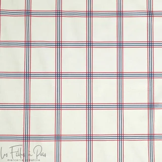 Coupon de tissu minky velours motifs carreaux "Petit Fernand" - Ecru, bleu et bordeaux - 150cm - Les Filles à Pois Les Filles à 