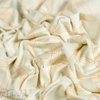 Coupon de tissu minky velours motif carreaux "Petit Fernand" - Ecru, ocre et rose - 150cm - Les Filles à Pois Les Filles à Pois 