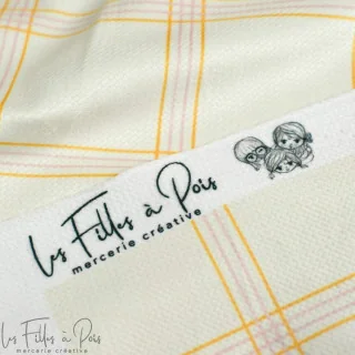 Coupon de tissu minky velours motif carreaux "Petit Fernand" - Ecru, ocre et rose - 150cm - Les Filles à Pois Les Filles à Pois 