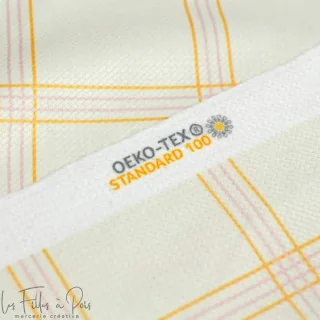 Coupon de tissu minky velours motif carreaux "Petit Fernand" - Ecru, ocre et rose - 150cm - Les Filles à Pois Les Filles à Pois 