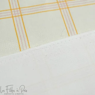 Coupon de tissu minky velours motif carreaux "Petit Fernand" - Ecru, ocre et rose - 150cm - Les Filles à Pois Les Filles à Pois 