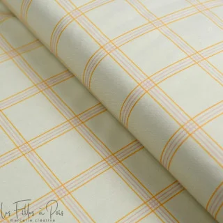 Coupon de tissu minky velours motif carreaux "Petit Fernand" - Ecru, ocre et rose - 150cm - Les Filles à Pois Les Filles à Pois 