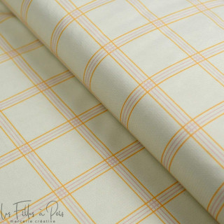 Tissu minky velours motif carreaux collection "Petit Fernand" - Ecru, ocre et rose - Les Filles à Pois ® - Oeko-Tex ® Les Filles