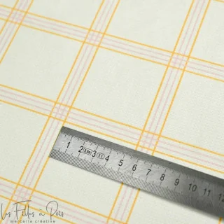 Coupon de tissu minky velours motif carreaux "Petit Fernand" - Ecru, ocre et rose - 150cm - Les Filles à Pois Les Filles à Pois 