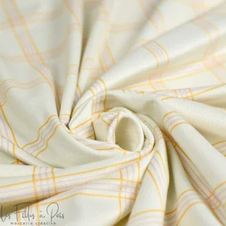 Coupon de tissu minky velours motif carreaux "Petit Fernand" - Ecru, ocre et rose - 150cm - Les Filles à Pois Les Filles à Pois 