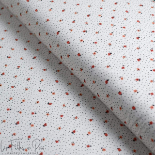 Tissu popeline de coton petites fleurs et plumetis collection "Daisy DK" - Ecru et terracotta - Les Filles à Pois ® - Oeko-Tex ®
