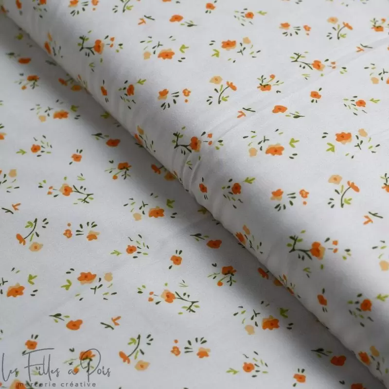 Tissu coton motif petites fleurs collection "Daisy DK" - Ecru et ocre - Les Filles à Pois ® - Oeko-Tex ® Les Filles à Pois Desig