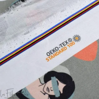 Coupon de tissu popeline de coton motif visages femmes "Sisters A" - Vert et terracotta - 220cm - Les Filles à Pois Les Filles à