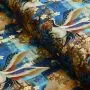 Tissu french terry coton motif grues cendrées - Multicolore - Oeko-Tex ® - Stenzo Textiles ®
