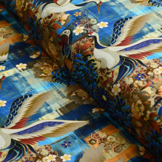 Tissu french terry coton motif grues cendrées - Multicolore - Oeko-Tex ® - Stenzo Textiles ® Stenzo Textiles ® - Tissus Oekotex 