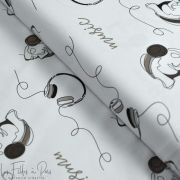 Tissu jersey motif music - Blanc et taupe - Oekotex ® Autres marques - Tissus et mercerie - 1
