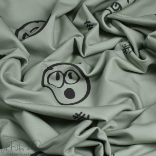 Coupon de tissu french terry motif smiley emot "Sisters A" - Vert et gris - 220cm -  Les Filles à Pois Les Filles à Pois - Desig