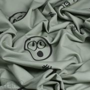 Tissu french terry motif smilet emot collection "Collection Sister A" - Vert et gris - Les Filles à Pois ® - Oeko-Tex ® Les Fill