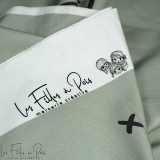 Coupon de tissu french terry motif smiley emot "Sisters A" - Vert et gris - 220cm -  Les Filles à Pois Les Filles à Pois - Desig