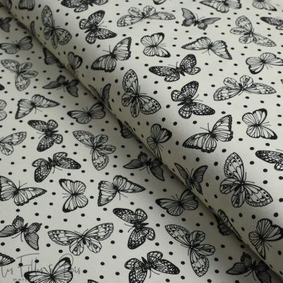 Tissu jersey motif pois et papillons collection "Audace" - Ecru et noir - Les Filles à Pois ® - Oeko-Tex ® Les Filles à Pois - D
