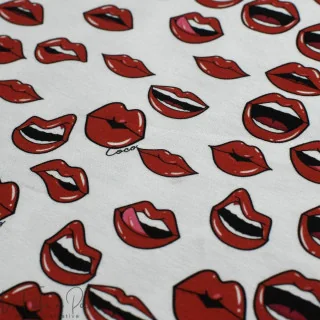 Coupon de tissu jersey motif bouches "Coco" - Blanc, rouge et noir - 360cm - Les Filles à Pois Les Filles à Pois - Design : moti