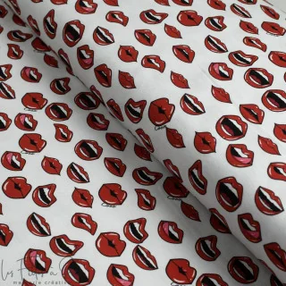 Coupon de tissu jersey motif bouches "Coco" - Blanc, rouge et noir - 360cm - Les Filles à Pois Les Filles à Pois - Design : moti