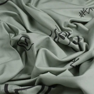 Coupon de tissu jersey motif smiley emot "Sisters A" - Vert et gris - 260cm - Les Filles à Pois Les Filles à Pois - Design : mot