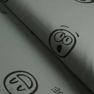 Coupon de tissu jersey motif smiley emot "Sisters A" - Vert et gris - 260cm - Les Filles à Pois Les Filles à Pois - Design : mot
