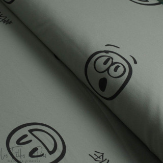 Tissu jersey motif smiley emot collection "Sister A" - Vert et gris- Les Filles à Pois ® - Oeko-Tex ® Les Filles à Pois - Design