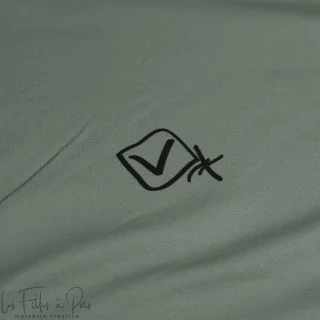 Coupon de tissu jersey motif smiley emot "Sisters A" - Vert et gris - 260cm - Les Filles à Pois Les Filles à Pois - Design : mot