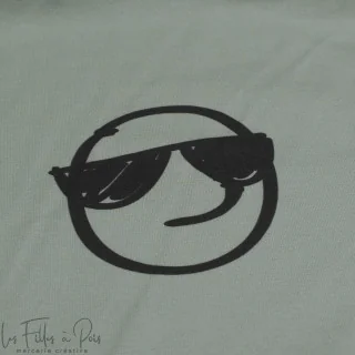Coupon de tissu jersey motif smiley emot "Sisters A" - Vert et gris - 260cm - Les Filles à Pois Les Filles à Pois - Design : mot