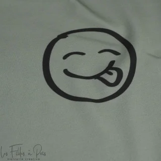 Coupon de tissu jersey motif smiley emot "Sisters A" - Vert et gris - 260cm - Les Filles à Pois Les Filles à Pois - Design : mot