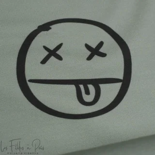 Coupon de tissu jersey motif smiley emot "Sisters A" - Vert et gris - 260cm - Les Filles à Pois Les Filles à Pois - Design : mot