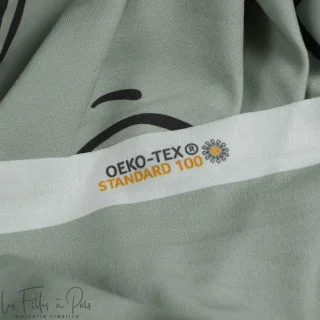 Coupon de tissu jersey motif smiley emot "Sisters A" - Vert et gris - 260cm - Les Filles à Pois Les Filles à Pois - Design : mot