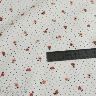 Coupon de tissu jersey motif petites fleurs et plumetis "Daisy DK" - Ecru et terracotta - 190cm - Les Filles à Pois Les Filles à